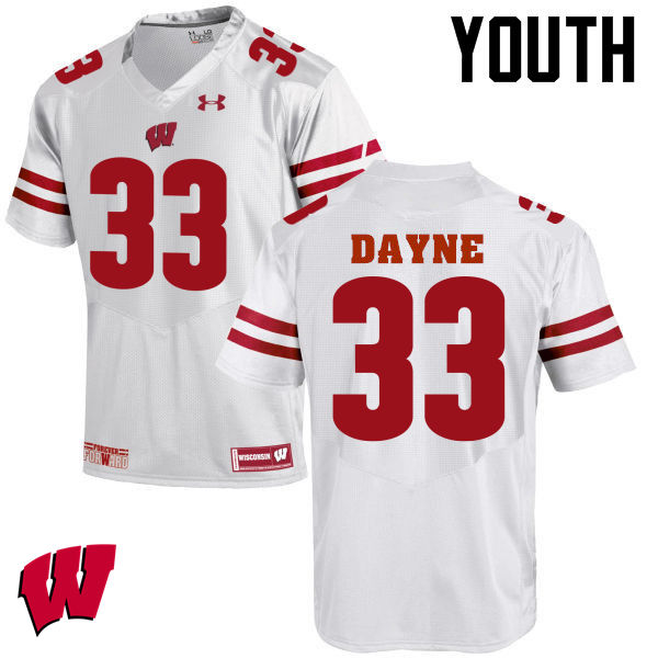 Wisconsin Badgers Youth #33 Ron Dayne NCAA Under Armour Authentic White College Stitched Football Jersey WD40M68LY